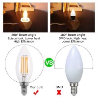 2W Candelabra Led Bulbs Dimmable, 20 Watt Equivalent, E12 Base, 2200K Warm White, B10/B11 C35 Filament Led Candle Light Bulbs Amber Glass 6 Pack