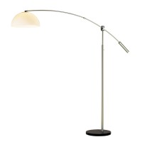 Big lamp big statement This arc lamp features an oversized white acrylic dome shade and can reach a height of nearly 90 inches with the help of the adjustable balance arm The fixture is lamped with a 150 Watt incandescent or equivalent CFL bulb and held s