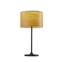 An interpretation of Scandinavian design this table lamp features a matte white modified tulipstyled base and body and is topped with a hardback drum shade of white Japanese paper The horizontal striped paper adds subtle pattern that is highlighted when l