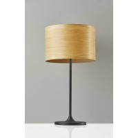 An interpretation of Scandinavian design this table lamp features a matte white modified tulipstyled base and body and is topped with a hardback drum shade of white Japanese paper The horizontal striped paper adds subtle pattern that is highlighted when l