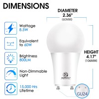 Energetic Led Gu24 Base, A19 Shape, 60 Watt Equivalent (8.5W), 5000K Daylight, 800 Lumens, Non-Dimmable, 2 Pin Led Light Bulb, Ul Listed, 4 Pack