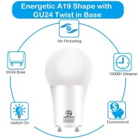 Energetic Led Gu24 Light Bulbs, A19 Shape, 60 Watt Equivalent (8.5W), 2700K Soft White, 800 Lumens, Non-Dimmable, 2 Prong Twist And Lock Base, Ul Listed, 4 Pack