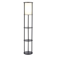 Homeroots Lighting 115 X 115 X 625 Black Wood Round Shelf Floor Lamp