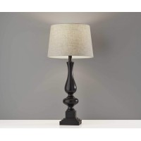 Transform your space with this sturdy and stylish pair of table lamps At 2834 high with a thick column style base these lamps are s stately presence in any room A decorative black base is paired with a classic modified drum shaped natural textured fabric 