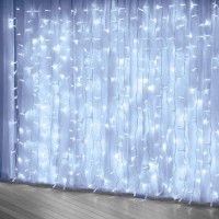 Amadecohome Curtain String Lights, Window Fairy Led Icicle Xmas Lights For Wedding Party Garden Room Outdoor Indoor Wall Decorations(Cool White)