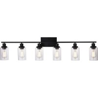 Melucee Black Vanity Light Fixture 6-Light Industrial Metal Wall Sconce Bathroom Lighting For Bedroom Hallway Kitchen, Clear Glass Shade Included