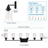 Melucee Black Vanity Light Fixture 6-Light Industrial Metal Wall Sconce Bathroom Lighting For Bedroom Hallway Kitchen, Clear Glass Shade Included