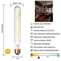 Yfxrlight Dimmable T10 Edison Led Long Tubular Bulb 4000K Daylight White,8W Vintage Filament Bulb 80W Equivalent, E26 Base Led Bulb, 8.9Inch, Pack Of 4