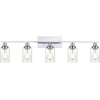 Melucee Modern Vanity Lights For Bathroom 5 Lights Chrome Finish With Clear Glass Shade, Contemporary Metal Wall Light Fixtures For Dressing Table Mirror Cabinets Vanity Table