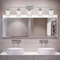 Melucee Modern Vanity Lights For Bathroom 5 Lights Chrome Finish With Clear Glass Shade, Contemporary Metal Wall Light Fixtures For Dressing Table Mirror Cabinets Vanity Table