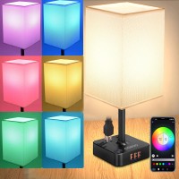 Cozoo Bluetoothwifi Rgb Usb Bedside Table Lamp With 3 Usb Charging Ports And 2 Outlets Power Strip Led Light Bulb Dimmable