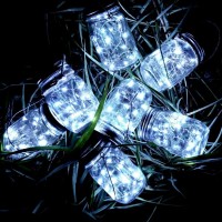 Smilingtown Solar Mason Jar String Light Lids, 12 Pack 30 Led Jar Fairy Firefly Inserts Lighting With 12 Hangers For Outdoor Patio Lawn Garden Decor, No Jars (Cool White)