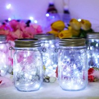 Smilingtown Solar Mason Jar String Light Lids, 12 Pack 30 Led Jar Fairy Firefly Inserts Lighting With 12 Hangers For Outdoor Patio Lawn Garden Decor, No Jars (Cool White)