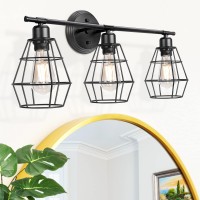 Shine Hai 3-Light Industrial Bathroom Vanity Lights, Farmhouse Wall Light Fixture, Metal Cage Wall Sconce, Vintage Porch Wall Lamp For Mirror Cabinets, Kitchen, Living Room, Workshop