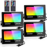 Ustellar 4 Pack 25W Rgb Led Flood Light 250W Equiv. Outdoor Color Changing Stage Lights Indoor Floodlights Floor Lamp Party Uplighting For Events Colored Spotlight Uplights Wedding Christmas Lights