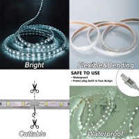 Surnie 150Ft Led Rope Lights Outdoor Waterproof 110V Daylight White Dimmable Thick Flat Strip Light 6500K Cuttable Connectable