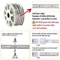 Surnie 150Ft Led Rope Lights Outdoor Waterproof 110V Daylight White Dimmable Thick Flat Strip Light 6500K Cuttable Connectable