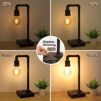 Industrial Table Lamp, Vintage Bedside Lamp With Usb Charging Port Dimmable Steampunk Office Lamp Metal Pipe Edison Reading Lamp For Bedroom, Coffee, Dorm, Farmhouse Decor 6W Led Bulb Included