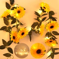 Recutms 7.2 Ft 20 Led Artificial Sunflower Lights Garland - Silk Sunflower Vines With 8 Flower Heads Battery Powered Fairy String Lights For Indoor Home Garden Party Bedroom Wedding Decor