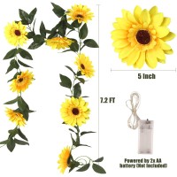 Recutms 7.2 Ft 20 Led Artificial Sunflower Lights Garland - Silk Sunflower Vines With 8 Flower Heads Battery Powered Fairy String Lights For Indoor Home Garden Party Bedroom Wedding Decor