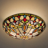 Artzone Tiffany Ceiling Lights, Stained Glass Ceiling Light 3-Lights 16 Inch Tiffany Flush Mount Ceiling Light For Bedroom Dining Living Room Entryway Foyer