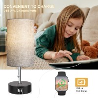 Rottogoon Bedside Lamp For Bedroom, Touch Control Table Lamp With 2 Usb Ports 2 Ac Outlets, 3 Way Dimmable Modern Nightstand Lamp For Living Room, Baby Room, Kids Room, Office(Led Bulb Included)