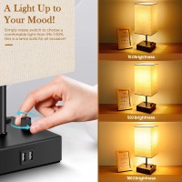 Upgraded Fully Dimmable Usb Bedside Table Lamp Set Of 2, Nightstand Table Lamps With 2 Usb Charging Ports 2 Ac Outlets, Square Fabric Shade Modern Desk Lamp Set For Bedroom Living Room, Bulbs Included