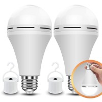 Neporal Rechargeable Light Bulbs Battery Operated Powered Backup Light Bulb, 15W 80W Equivalent 6000K 1200Mah, Emergency Light Bulb For Lamp Camping Works Even Power Outage -2 Packs + 2 Portable Hooks