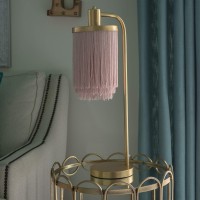 Decor Therapy Framboise Fringe Shade Table Lamp, Gold Leaf