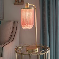 Decor Therapy Framboise Fringe Shade Table Lamp, Gold Leaf