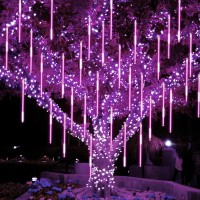 Twinkle Star Meteor Shower Rain Lights, 30Cm 8 Tubes 288 Led Falling Raindrop Fairy String Light, Waterproof Plug In Iciclelights Outdoor For Halloween Christmas Holiday Party Patio Decor, Purple