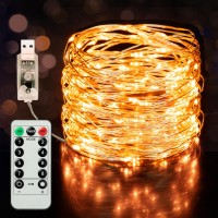 Twinkle Star Copper String Lights Fairy String Lights 8 Modes Led String Lights Usb Powered With Remote Control For Christmas Tree Wedding Party Home Decoration (Warm White With Remote, 66Ft)