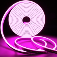 Lamomo Dimmable Led Neon Rope Light,12V Pink Led Strip Lights, 16.4 Ft/5M Led Strip Ip65 Waterproof Silicone Rope Light For Indoor Outdoor Home Decoration