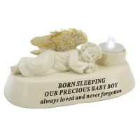 Born Sleeping Baby Boy Angel With Tealight Memorial Graveside Ornament