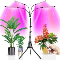 Wolezek Plant Light For Indoor Plants, 4-Head 80 Led Full Spectrum Grow Lights For Seed Starting With 15-61 Inches Adjustable Tripod Stand, Red Blue Warm White Floor Grow Lamp With Auto 4/8/12H Timer