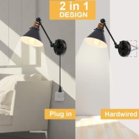 Plug In Wall Sconces Set Of 2, Partphoner Swing Arm Wall Lamp With Dimmable On Off Switch, Metal Black Vintage Industrial Wall Mounted Lighting Reading Light Fixture For Bedside Bedroom Indoor Doorway