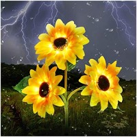 Outdoor Solar Garden Stake Lights,Upgraded Led Solar Powered Light With 3 Sunflower, Waterproof Solar Decorative Lights For Garden, Patio, Backyard (1 Pack)