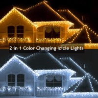 Icicle Christmas Lights, 2 In 1 White & Warm White Color Changing Icicle Lights With Remote, 360 Led 29.5Ft Window Fairy Lights With 60 Drops, Led Christmas Lights For Wedding Home Outdoor Xmas Decor