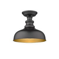 Bestshared Semi Flush Mount Ceiling Light, Farmhouse Close To Ceiling Light Fixture For Entryway, Dining Room, Hallway (Black Exterior+ Copper Interior, 1 Pack)