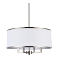 A1A9 Classic 4-Light Drum Pendant Lighting Fixture, 20'' White Fabric Shade, Vertical Rod Semi Flush Mount Ceiling Lights, Brushed Nickel Chandelier For Foyer Entryway Hallway Dining Room