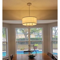 A1A9 Classic 4-Light Drum Pendant Lighting Fixture, 20'' White Fabric Shade, Vertical Rod Semi Flush Mount Ceiling Lights, Brushed Nickel Chandelier For Foyer Entryway Hallway Dining Room