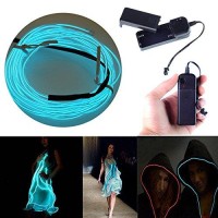 Searik El Wire White Lights 164Ft5M Flexible Led Neon Light Glow El Wire Rope Tape String Lights With Battery Pack Controller