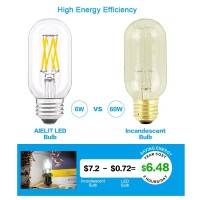 Aielit Dimmable Ceiling Fan Light Bulbs 60 Watt Equivalent, 6W Tubular T45/T14 Led Bulbs For Office School Restaurant Glass Mason Jars Chandelier Hanging Pendant Lamp, Clear Bright White 5000K, 4 Pcs