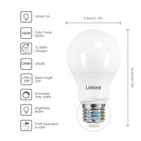 Linkind Dimmable A19 Led Light Bulbs, 60W Equivalent, E26 Base, 5000K Daylight, 9.5W 800 Lumens 120V, Ul Listed Fcc Certified, Pack Of 6