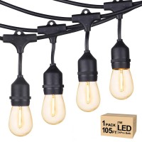 Svater Outdoor String Lights Led, 105Ft Commercial Grade Patio Lights With 1W Dimmable S14 Shatterproof Bulbs, Warm White And Weatherproof Strand - Ul Listed Heavy-Duty Caf Lights, Market Lights