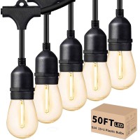 Svater Outdoor Led String Lights 50Ft, Patio Lights With 16Pcs S14 Shatterproof Bulbs, 1 Watt E26 Dimmable 2700K Warm White, Ip65 Waterproof, Commercial Grade Lights