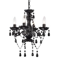 Lalula Black Chandelier Small Crystal Chandelier Lighting Mini Acrylic Chandelier 4 Light Modern Pendant Light Fixtures