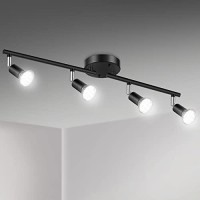 Unicozin Led 4 Light Track Lighting Kit, Black 4 Way Ceiling Spot Lighting, Flexibly Rotatable Light Head, Track Light Included 4 X Led Gu10 Bulb (4W, Daylight White 5000K, 400Lm)