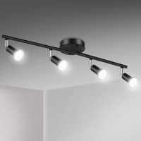 Unicozin Led 4 Light Track Lighting Kit, Black 4 Way Ceiling Spot Lighting, Flexibly Rotatable Light Head, Track Light Included 4 X Led Gu10 Bulb (4W, Daylight White 5000K, 400Lm)