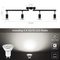 Unicozin Led 4 Light Track Lighting Kit, Black 4 Way Ceiling Spot Lighting, Flexibly Rotatable Light Head, Track Light Included 4 X Led Gu10 Bulb (4W, Daylight White 5000K, 400Lm)